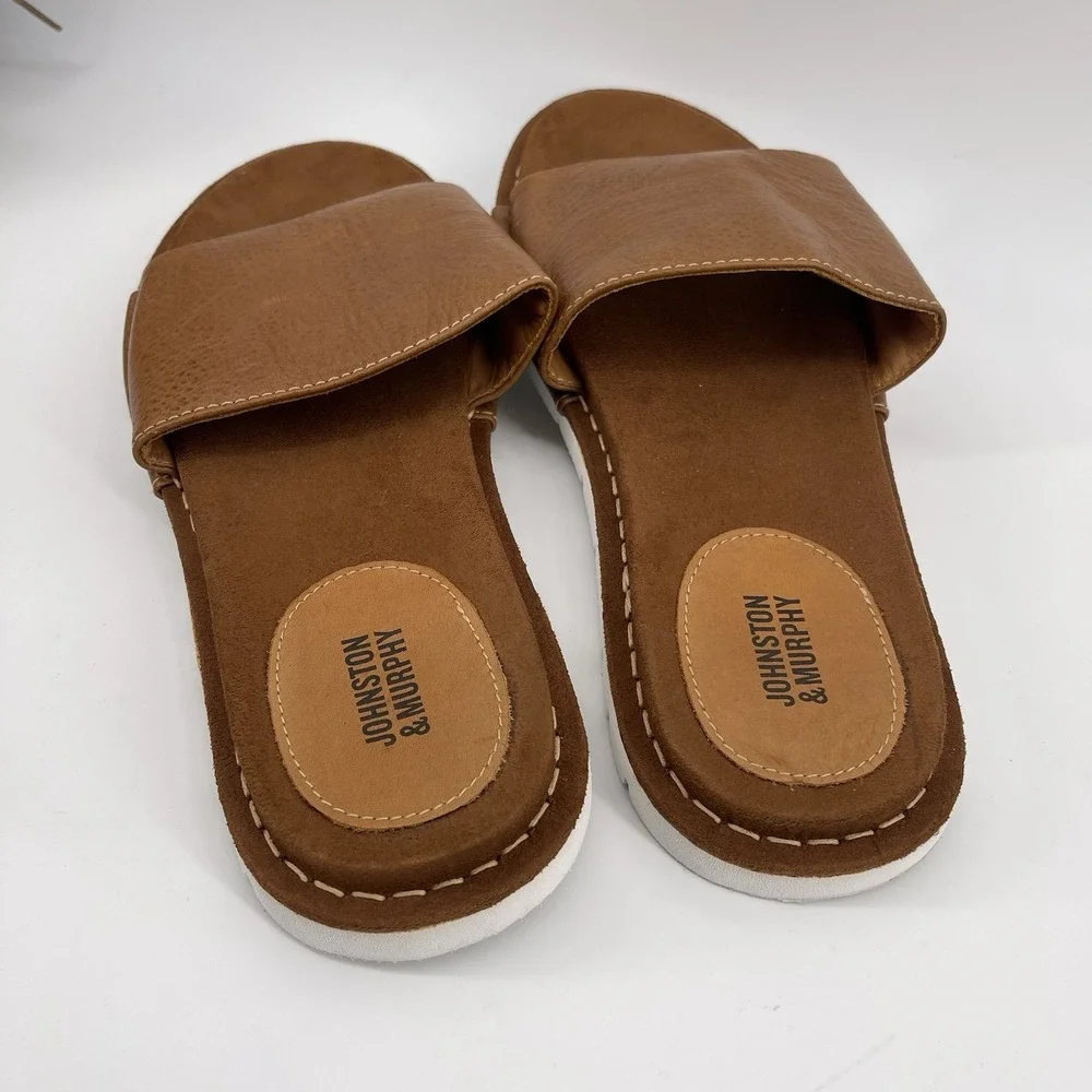 Johnston & Murphy Men's Brown Leather Slide Sandals Size 10M Made in Brazil